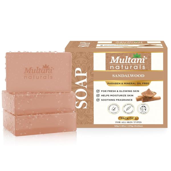 Multani Natural Sandalwood Ayurvedic Soap (Pack of 3 (125gm each) GROCERY