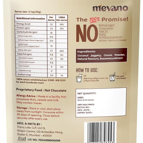 Mevano Hot Chocolate Mix Powder | Refined SUGAR FREE | grocery