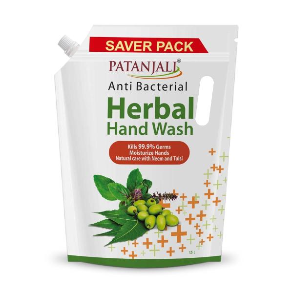 Patanjali Herbal Hand Wash (Anti-Bacterial) 1.5 L Refill, Enriched with Neem & Aloe Vera, grocery