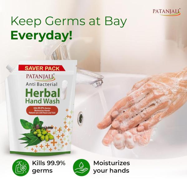 Patanjali Herbal Hand Wash (Anti-Bacterial) 1.5 L Refill, Enriched with Neem & Aloe Vera, grocery