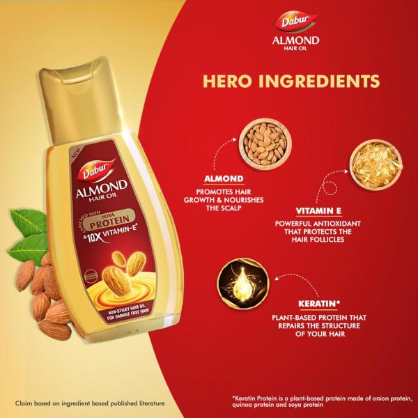 Dabur Almond Hair Oil - 580ml(290ml*2) | Provides Damage Protection | Non Sticky Formula | For Soft & Shiny Hair | With Almonds,  Keratin Protein, Soya Protein & 10X Vitamin E grocery