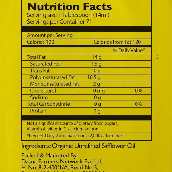 Daana Organic, Cold Pressed Safflower Oil, 1 L GROCERY