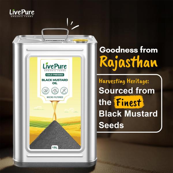 Livepure Organic Farms- Cold Pressed Mustard Oil (15L Tin),  GROCERY