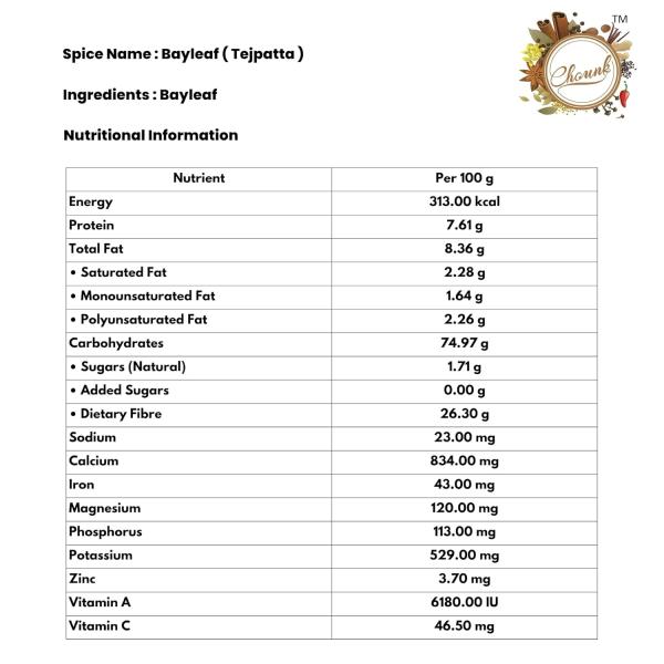 Chounk Tej Patta Leaves - 20g | Whole Tez Patta | Bayleaf   GROCERY