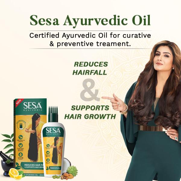 SESA Ayurvedic Hair Oil With Bhringraj & 17 Rare Herbs With Coconut Oil and 4 Nourishing For Hair Growth Help Control Hair Fall with Easy Applicator For Women and Men (200 ml)  grocery