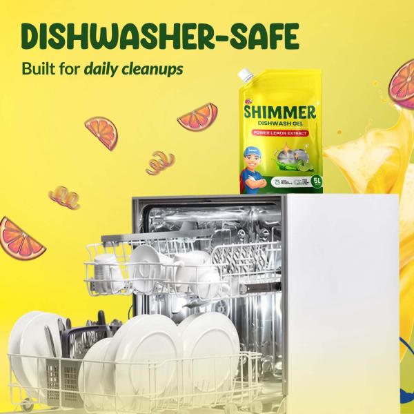 Shimmer Dishwash Gel – 5L Family Pack | Powerful Lemon Action for Tough Grease grocery