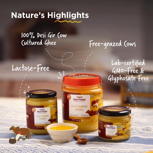 Two Brothers Organic Farms A2 Ghee (500 ml) |Glyphosate free|Free-grazed, Desi Gir Cows| grocery