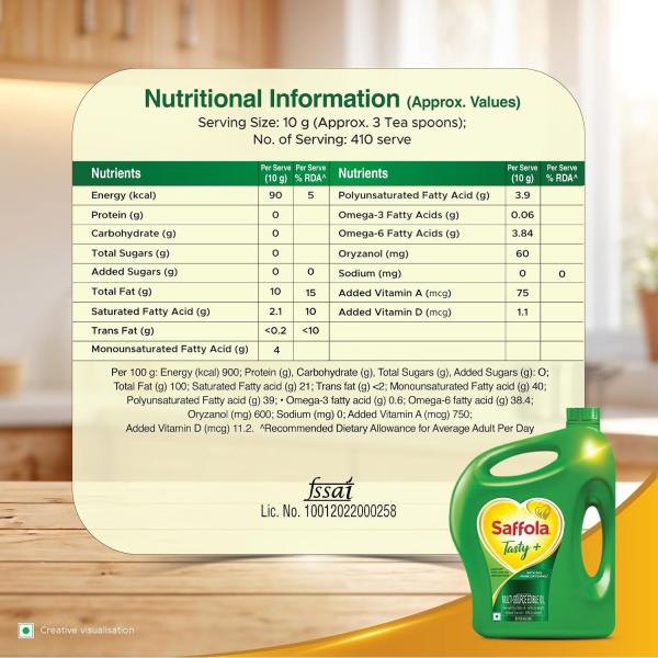 Saffola Tasty + | 50% More Oryzanol | Edible Oil - 4.10kg Jar GROCERY