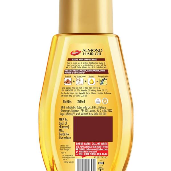 Dabur Almond Hair Oil - 580ml(290ml*2) | Provides Damage Protection | Non Sticky Formula | For Soft & Shiny Hair | With Almonds,  Keratin Protein, Soya Protein & 10X Vitamin E grocery