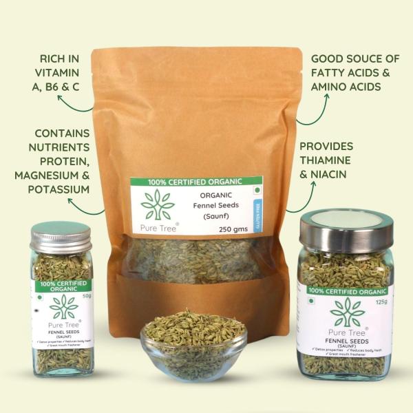 Pure Tree Certified Organic Fennel Seeds | | Glass Jar GROCERY