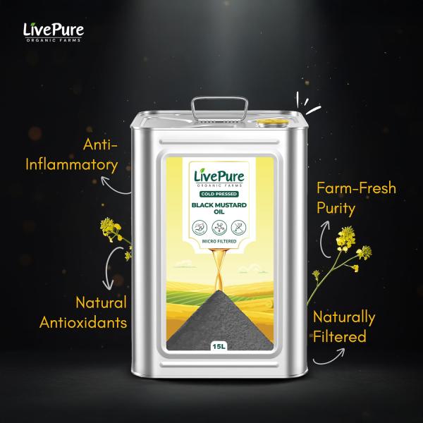 Livepure Organic Farms- Cold Pressed Mustard Oil (15L Tin),  GROCERY
