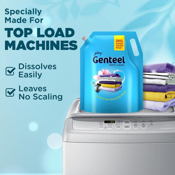 Genteel Matic Liquid Detergent Refill Pouch for Top load Washing - 2kg GROCERY
