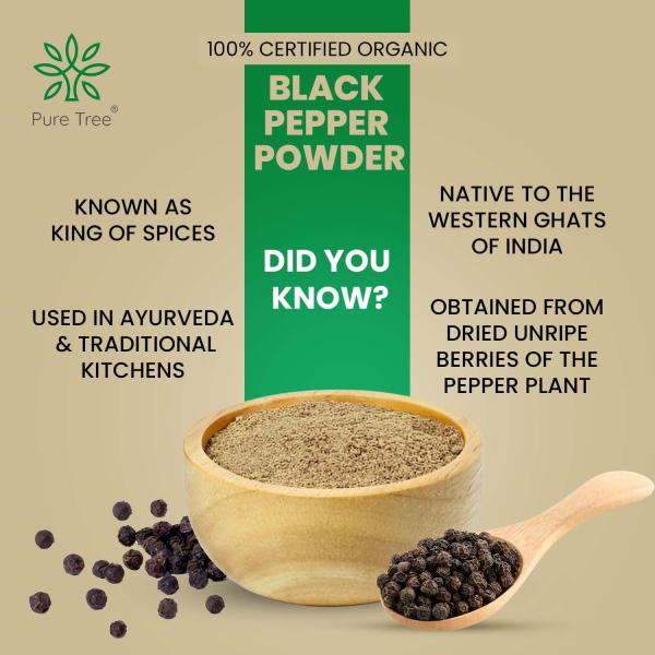 Pure Tree Certified Organic Black Pepper Powder | 250 g GROCERY