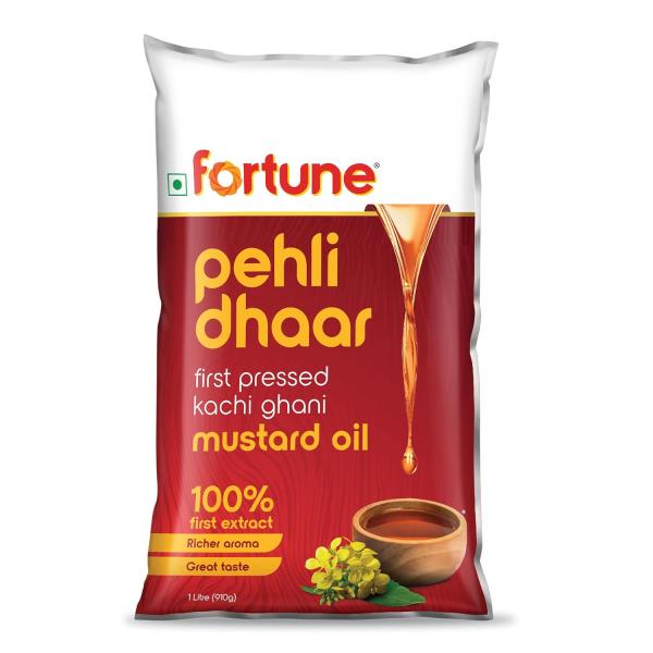Fortune Pehli Dhaar First Pressed Kachi Ghani Mustard Oil 1 L (Pouch) GROCERY