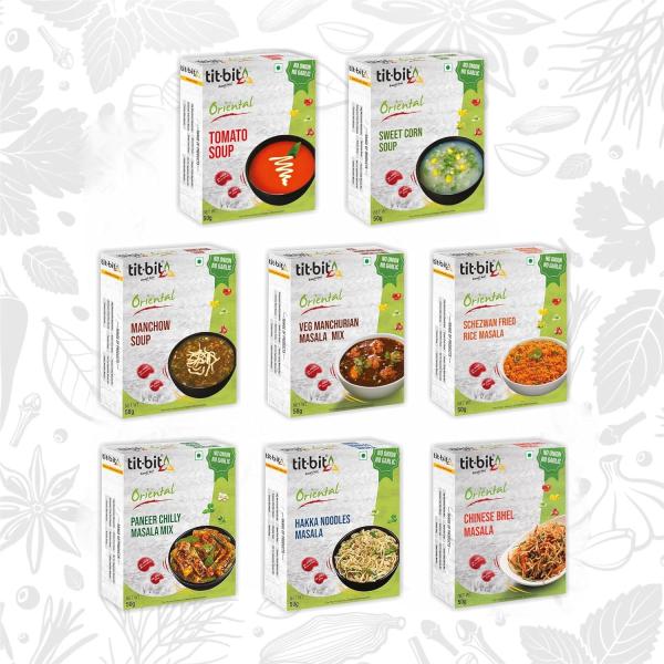 GROCERY  Tit-Bit Oriental - No Onion No Garlic Chinese Masala's Easy to Cook (Jumbo Combo),8 Count