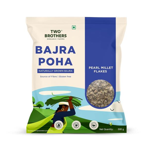 Two Brothers Organic Farms Bajra Poha (500g) | Gluten-Free, High-Fiber & Nutrient-Rich Pearl Millet Flakes GROCERY