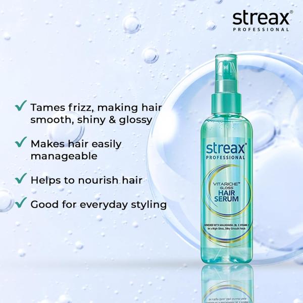 Streax Professional Vitariche Gloss Hair Serum,75 ml| Frizz-Free Hair | GROCERY