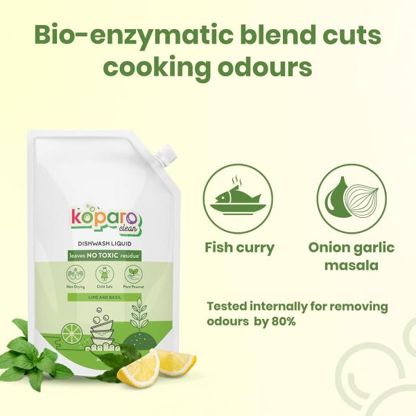 Koparo Organic Dishwash Liquid | 2 Litres | Lime And Basil Fragrance grocery