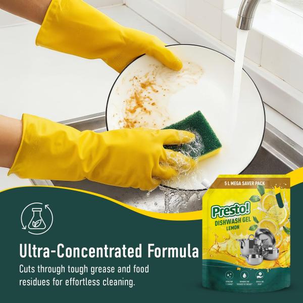 Presto! Dishwash Gel | Lemon | 5 L Refill Value Pack | GROCERY