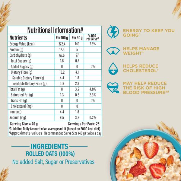 Bagrry’s 100% Jumbo Rolled Oats 1kg Jar GROCERY