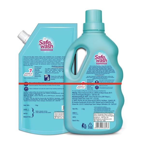 GROCERY Safewash Premium Liquid Detergent 1L Bottle + 1L Refill Pouch