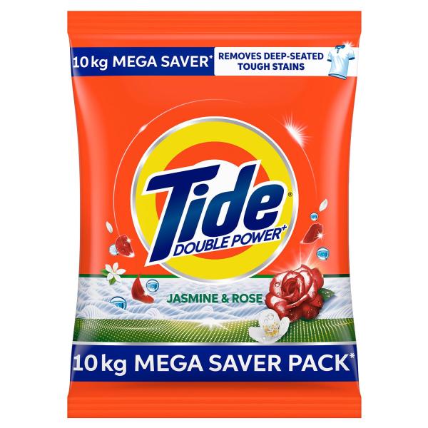 GROCERYTide Plus Detergent Washing Powder - 10kg Mega Saver Pack | Jasmine & Rose Fragrance | Removes deep-seated Oil, Gravy, Tea Stains | World's No. 1 Detergent Brand