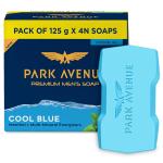Park Avenue Premium Men’s Soaps for Bath – Cool Blue | 125g (Pack of 4) | Menthol & Mineral Energizer | GROCERY