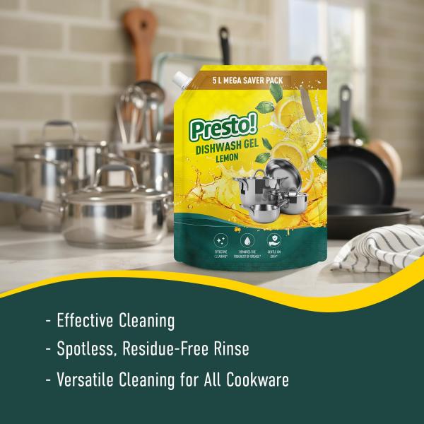 Presto! Dishwash Gel | Lemon | 5 L Refill Value Pack | GROCERY