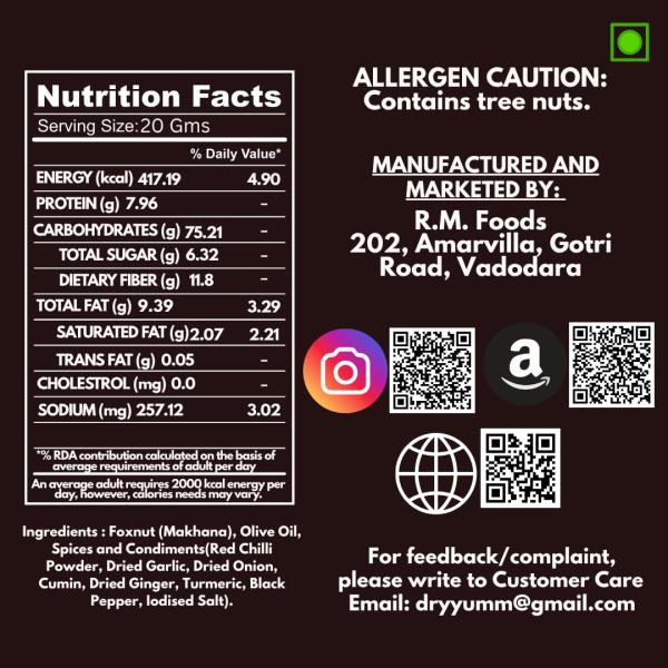 DryYumm (Pack of 3) PUDINA PUNCH, KHATTA MEETHA & PERI PERI MAKHANA - 210g  grocery