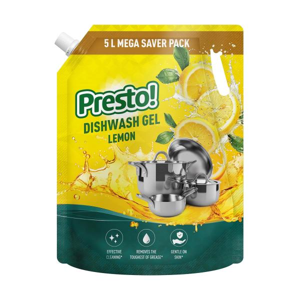 Presto! Dishwash Gel | Lemon | 5 L Refill Value Pack | GROCERY