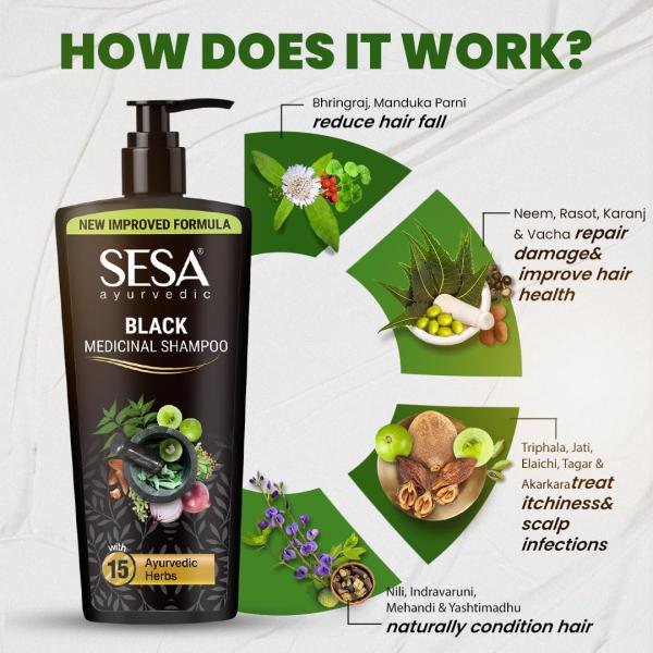 Sesa Ayurvedic Medicinal Shampoo Hairfall Control Anti Dandruff Shampoo Infused with 15 Ayurvedic Herbs Smooth & Shiny Hair For Men & Women (500 ml)  grocery