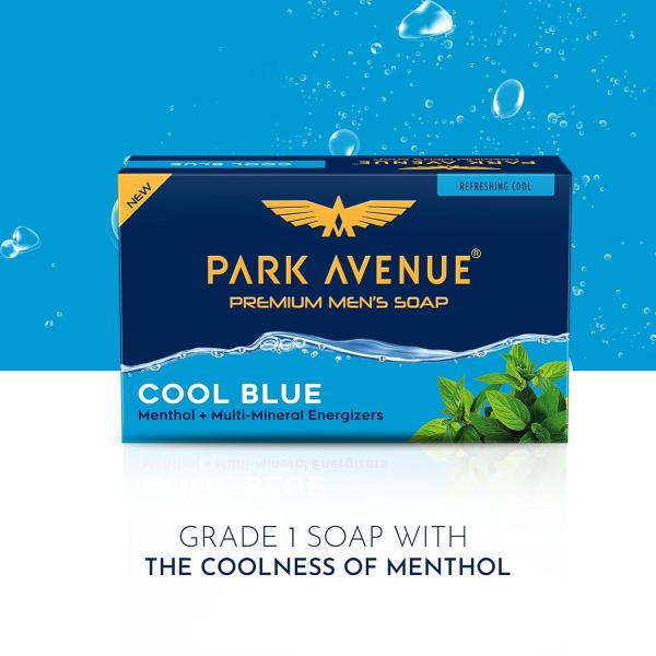 Park Avenue Premium Men’s Soaps for Bath – Cool Blue | 125g (Pack of 4) | Menthol & Mineral Energizer | GROCERY