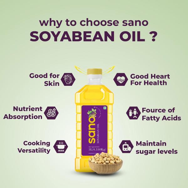 Sano Soybean Oil 5 Ltr PET Bottle: All-natural, nutrient-rich cooking oil with a high omega-3 grocery