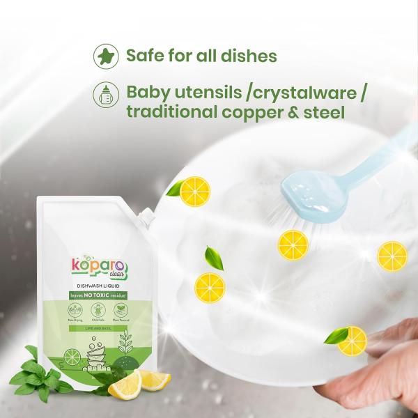 Koparo Organic Dishwash Liquid | 2 Litres | Lime And Basil Fragrance grocery