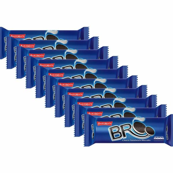 BakeMate BRO Choco Sandwich Cream Biscuits - Combo Pack of 12 (100g Each) | Vanilla Cream Biscuit grocery