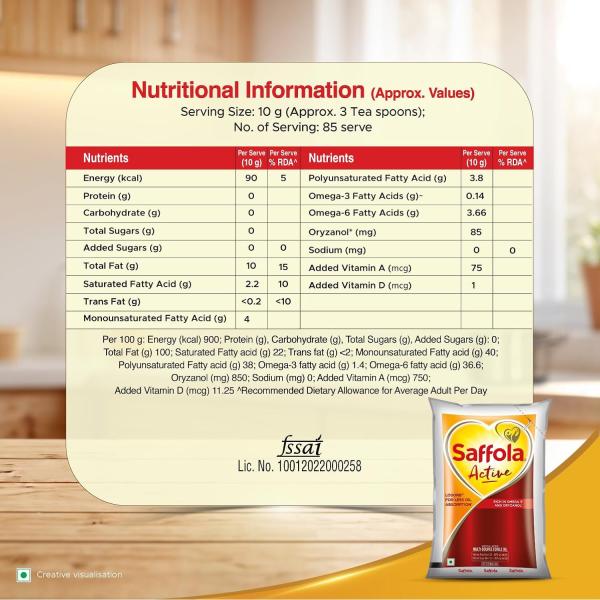 Saffola Active Refined Cooking oil | Rich in Omega 3 & Oryzanol GROCERY