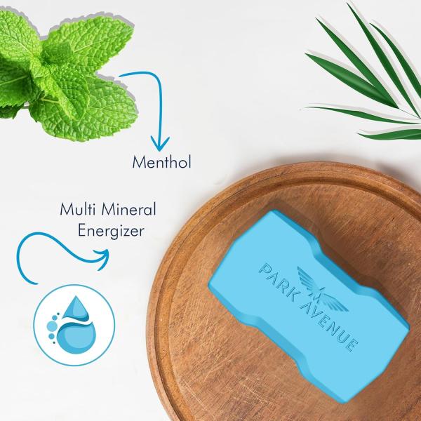 Park Avenue Premium Men’s Soaps for Bath – Cool Blue | 125g (Pack of 4) | Menthol & Mineral Energizer | GROCERY