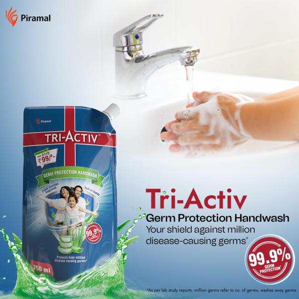 Tri-Activ Liquid Handwash Refill | 750ml x Pack of 3 (2250ml) | Protects From 99.9% Disease Causing Germs  grocery