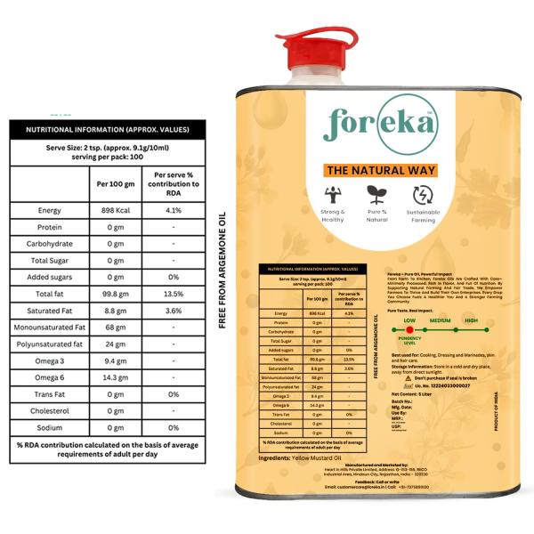 Foreka Cold Pressed Mustard Oil - Unrefined Oil For Cooking - Chemical-free and 100% Natural GROCERY