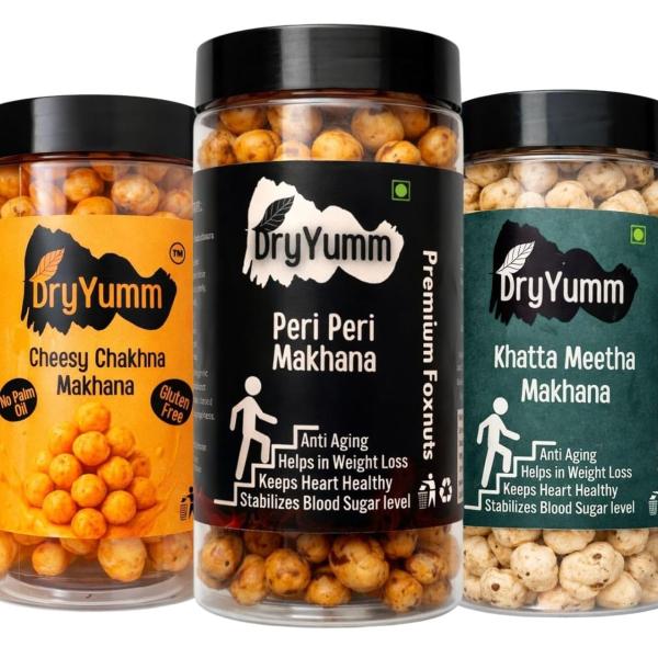 DryYumm (Pack of 3) PUDINA PUNCH, KHATTA MEETHA & PERI PERI MAKHANA - 210g  grocery
