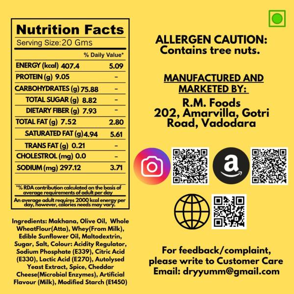 DryYumm (Pack of 3) PUDINA PUNCH, KHATTA MEETHA & PERI PERI MAKHANA - 210g  grocery