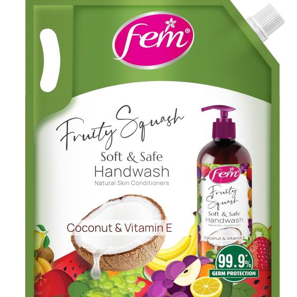 DABUR Fem Fruity Squash Soft & Safe Handwash - 1500Ml | Germ Protection | Enriched With Goodness Of Coconut Milk & Vitamin E | Long Lasting Fragrance grocery