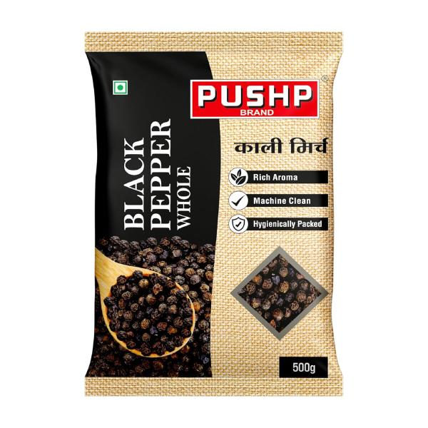 Pushp Brand Whole Black Pepper | 500 g Pouch | Natural Kali Mirch whole GROCERY
