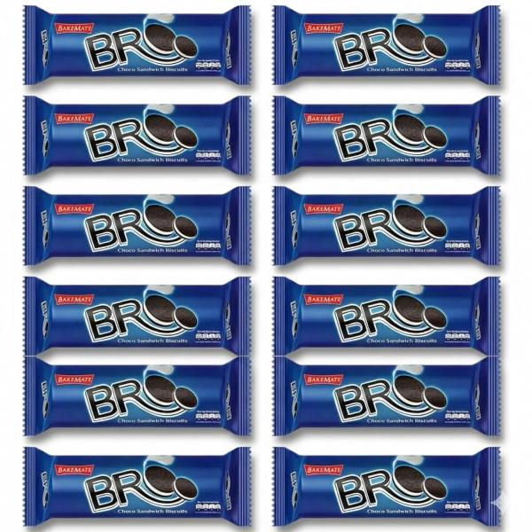 BakeMate BRO Choco Sandwich Cream Biscuits - Combo Pack of 12 (100g Each) | Vanilla Cream Biscuit grocery