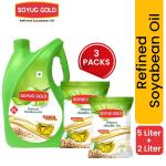 GROCERY Soyug Gold- Pure Refined Soyabean Oil, Best for Daily Kitchen Use (5 Litre Jar + Free 1-1 Litre 2 Pouch) 7 Ltr Combo Offer with Free Carry Bag