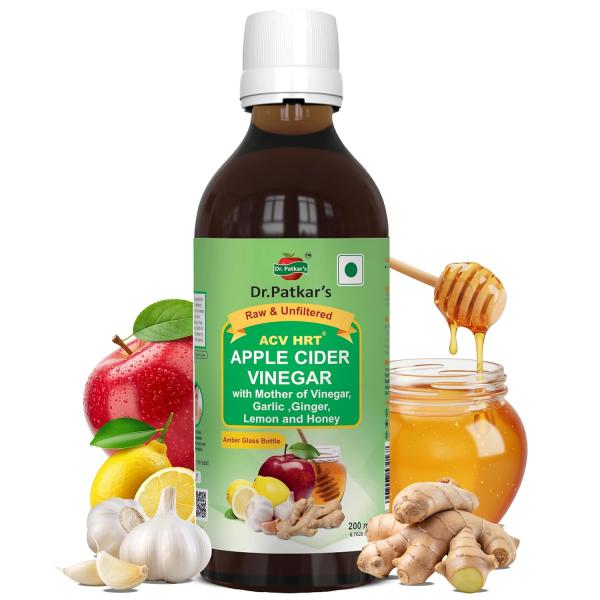 Dr. Patkar's Apple Cider Vinegar with Ginger, Garlic, Lemon & Honey | Unfiltered & Undiluted (With Mother) 200ml grocery