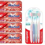 GROCERY   Colgate Max Fresh Bad Breath Treatment Toothpaste & Gentle Enamel Ultra Soft Bristles Manual Toothbrush for adults, 4 Pcs (Buy2 Get 2)& Plax Pepper Mint Mouthwash- 500 ml