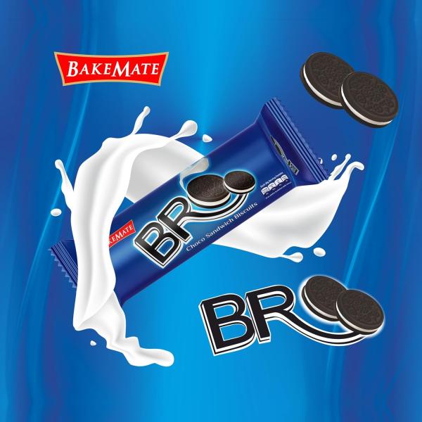 BakeMate BRO Choco Sandwich Cream Biscuits - Combo Pack of 12 (100g Each) | Vanilla Cream Biscuit grocery