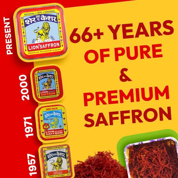 GR OCERY LION BRAND SAFFRON Original Kashmir Lacha Saffron/Kesar/Keshar (Certified Grade A) for Biryani, Beauty, Improved Health and Tilak (Pack of 1 (1gram)) grocery