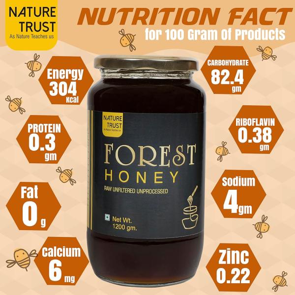 Nature Trust Raw Forest Honey,1200 Gram, Wild, Unprocessed, Unheated grocery